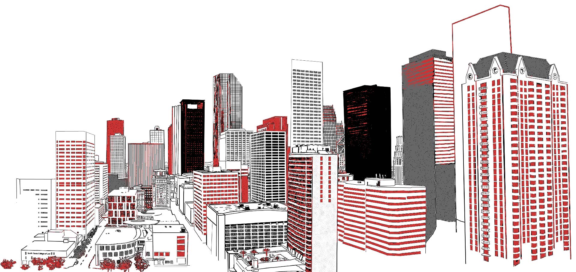 lineart drawing of the Houston, Texas skyline